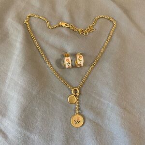 Madewell Matching Tulip Enamel Huggie Earrings + Lariat Necklace Set, Pink Tulip